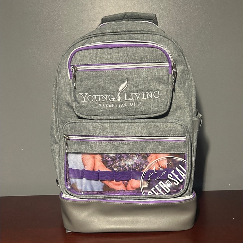 Young Living Gray Backpack with Purple Trim